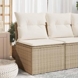 Canap&eacute; de sans accoudoirs coussins beige r&eacute;sine tress&eacute;e