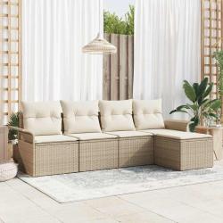 Canap&eacute; d'ext&eacute;rieur avec coussin 5 pcs Beige polyrotin
