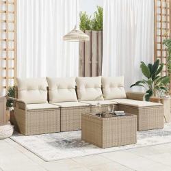 Canap&eacute; d'ext&eacute;rieur avec coussin 6 pcs Beige polyrotin
