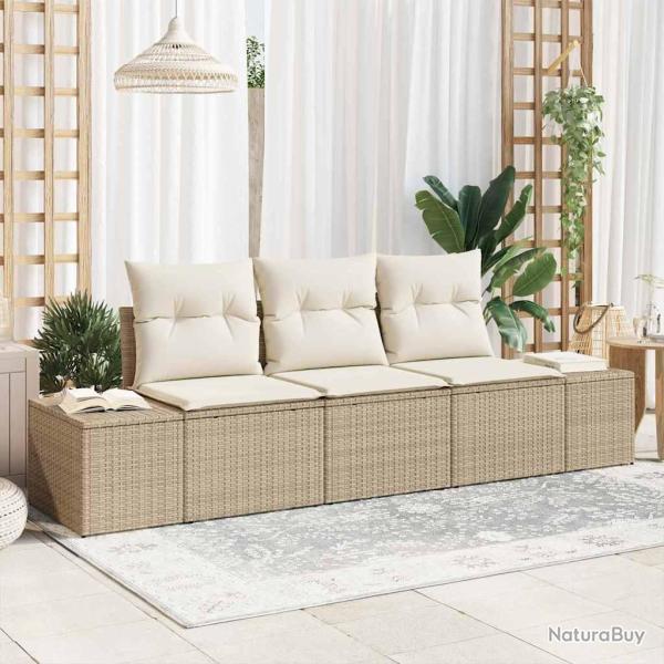 Ensemble de Canap�s avec coussin 3 pcs Beige polyrotin