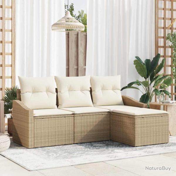 Ensemble de Canap�s avec coussin 4 pcs Beige polyrotin