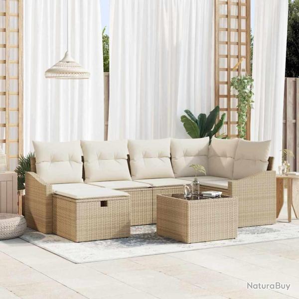 Ensemble de Canap�s avec coussin 7 pcs Beige et cr�me polyrotin