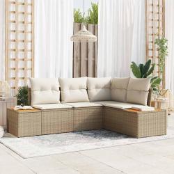 Ensemble de canap&eacute; de 5 pcs Beige Poly rotin