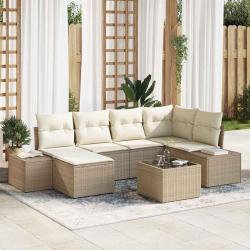 Ensemble de canap&eacute; de 7 pcs Beige et cr&egrave;me polyrotin