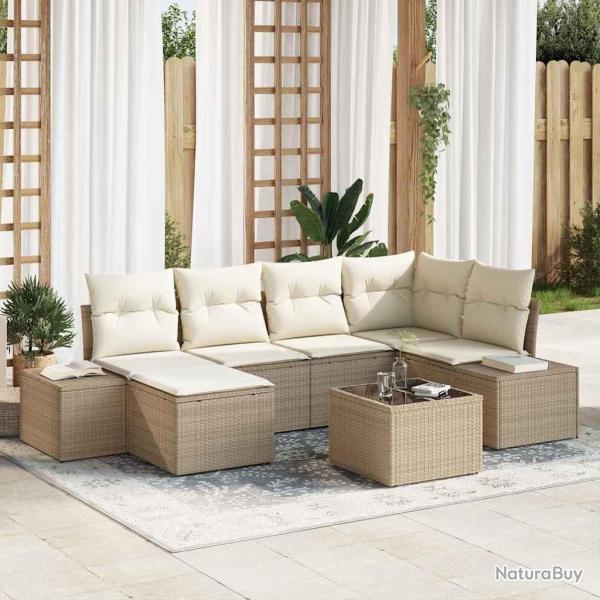 Ensemble de canap� de 7 pcs Beige et cr�me polyrotin