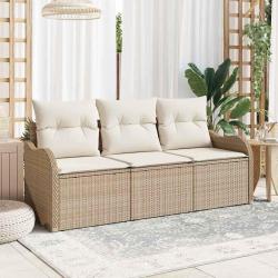 Ensemble de canap&eacute; de avec coussin 3 pcs Beige polyrotin