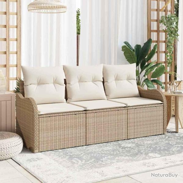 Ensemble de canap� de avec coussin 3 pcs Beige polyrotin