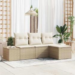 Ensemble de canap&eacute; de avec coussin 4 pcs Beige polyrotin