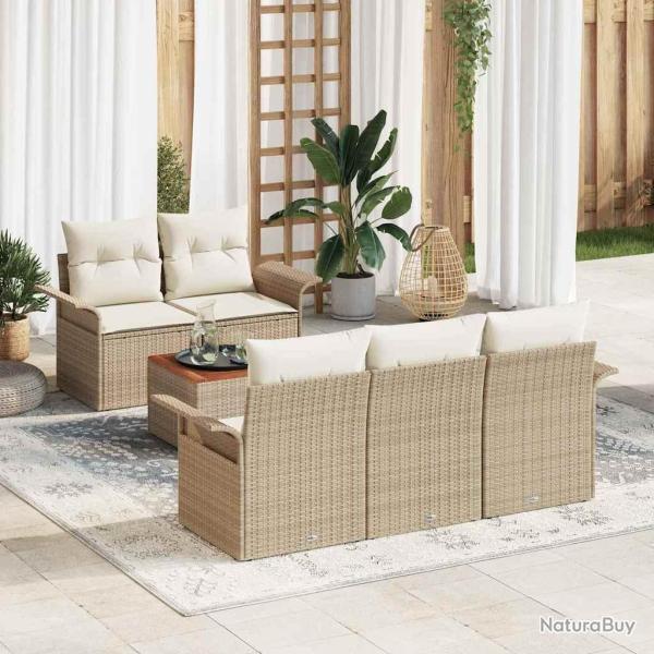 Ensemble de canap� de avec coussin 6 pcs Beige polyrotin