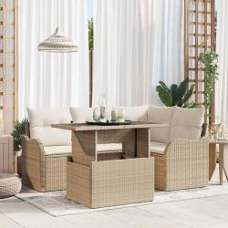 Ensemble de repas ext&eacute;rieur avec coussin 5 pcs Beige Poly rotin