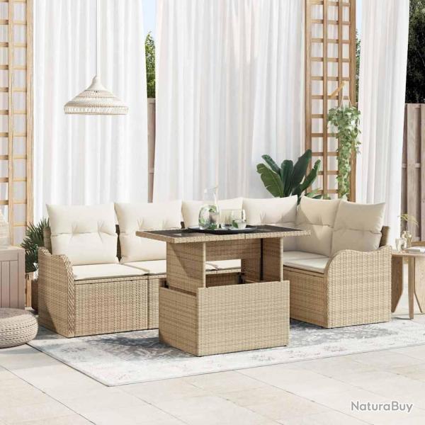 Ensemble de salle � manger avec coussin 6 pcs Beige Poly rotin