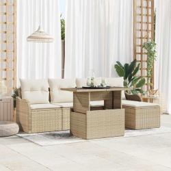 Ensemble de si&egrave;ges d'ext&eacute;rieur 6 pcs Beige Poly rotin