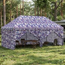 Gazebo Pop-up avec 4 Panneaux Lat&eacute;raux 3 x 6 m Camouflage Bleu