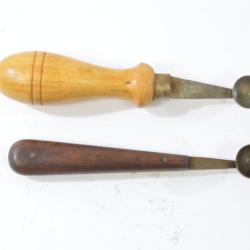 Lot deux anciennes cuill&egrave;res &agrave; billes pour melon ou past&egrave;que. D&eacute;co cuisine, d&eacute;tourn&eacute; pour sculpture
