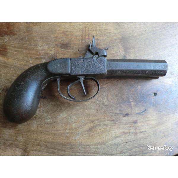 pistolet de gousset de  poche  voyage milieu XIX� siecle   14 mm  double canon