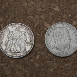 10 Francs 1972 (Hercule) + 5 Lires (Regno d'Italia) Vittorio Emanuele II