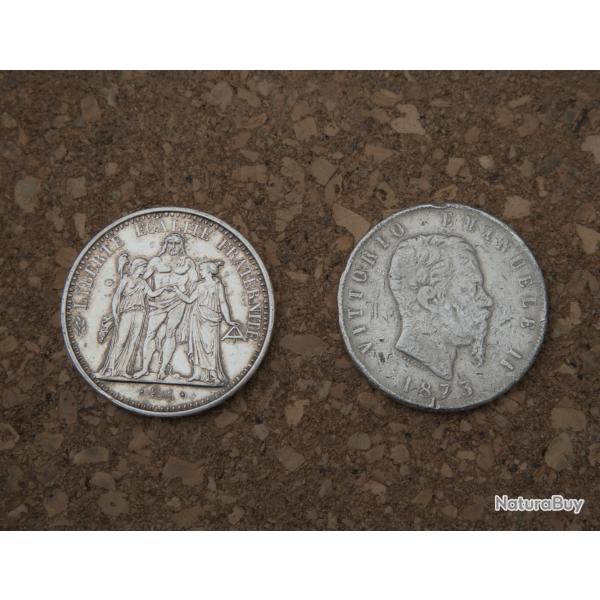 10 Francs 1972 (Hercule) + 5 Lires (Regno d'Italia) Vittorio Emanuele II