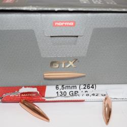 sachet 100 ogives Norma , cal 6,5mm (264) , 130 grains GTX