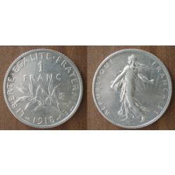 France 1 Franc 1918 Piece Semeuse Argent Francs