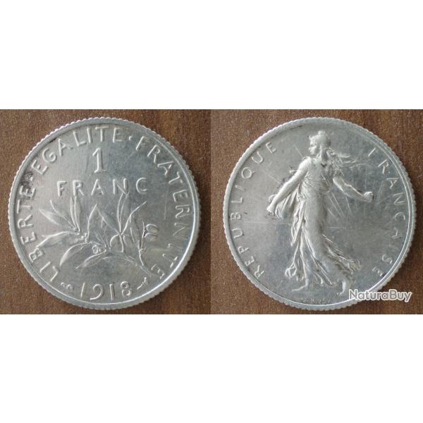 France 1 Franc 1918 Piece Semeuse Argent Francs
