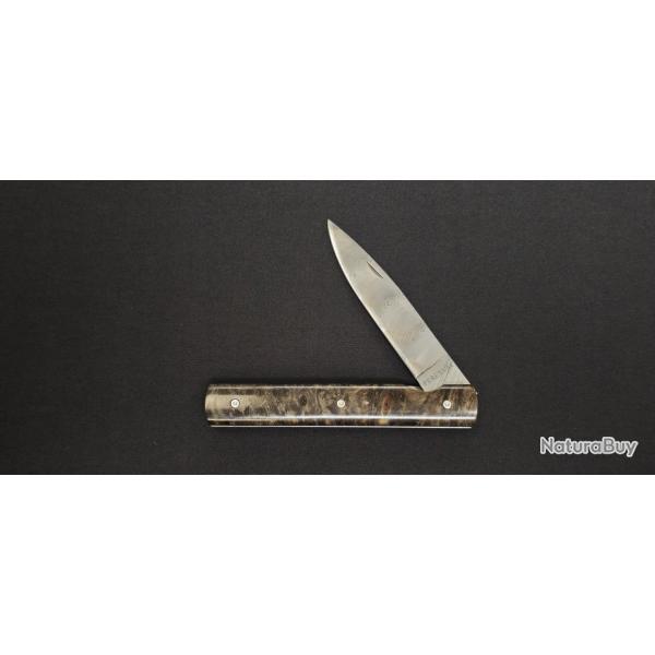 Perceval Le Fran�ais - Couteau pliant manche en peuplier noir stabilis� - Lame Damas