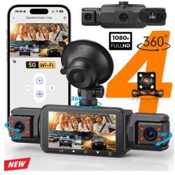 Cam&eacute;ra embarqu&eacute;e pour voitures, 4 canaux, bo&icirc;te noire, WiFi, cam&eacute;ra de conduite FHD, 64G SD Card