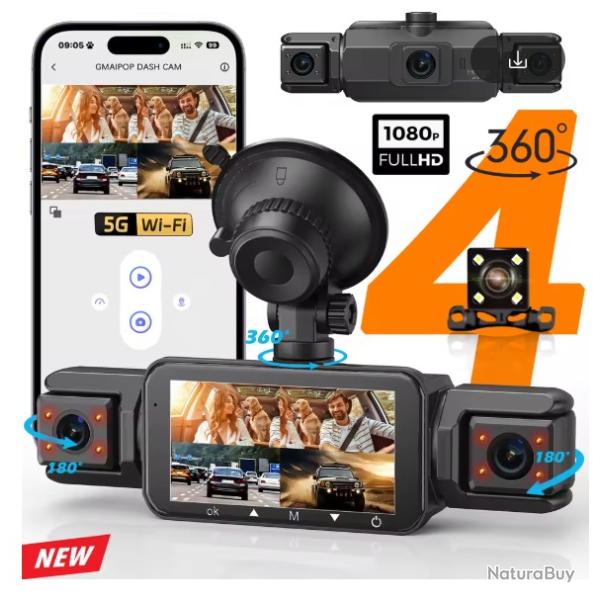 Cam�ra embarqu�e pour voitures, 4 canaux, bo�te noire, WiFi, cam�ra de conduite FHD, 64G SD Card