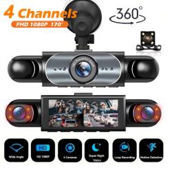 Cam&eacute;ra embarqu&eacute;e 4 canaux 360&deg; &deg; Enregistreur vid&eacute;o de voiture avec vision nocturne, 64G SD card