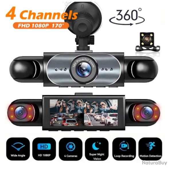 Cam�ra embarqu�e 4 canaux 360� � Enregistreur vid�o de voiture avec vision nocturne, 64G SD card