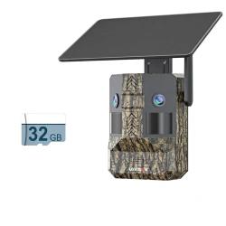 Cam&eacute;ra de Chasse 4G LTE Solaire Double Objectif 180&deg; Vision Nocturne Couleur 10400mAh IP66 IA 32Go