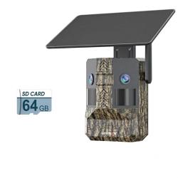 Cam&eacute;ra de Chasse 4G LTE Solaire Double Objectif 180&deg; Vision Nocturne Couleur 10400mAh IP66 IA 64 Go