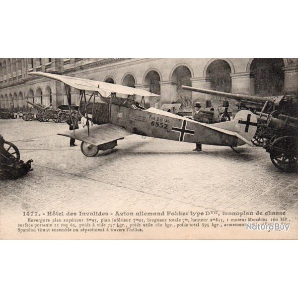 Carte postale ancienne avion allemand Fokker type D.VII, H�tel des Invalides -N�8559