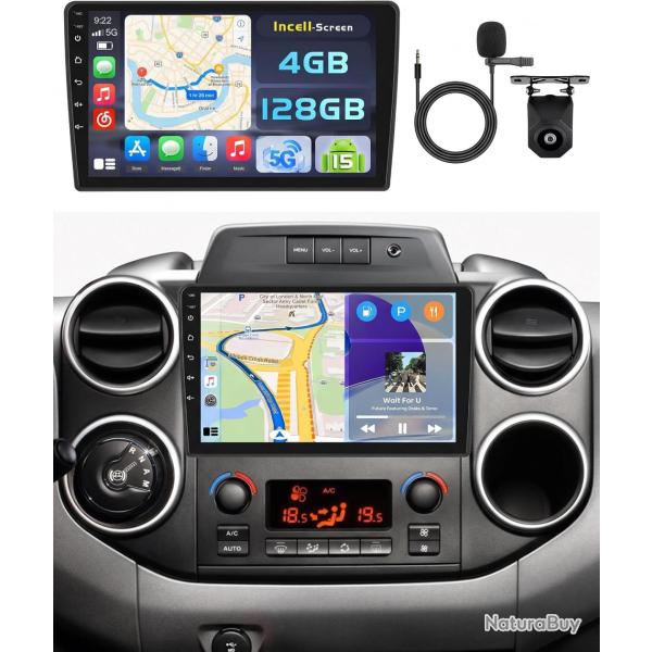 Autoradio 4+128GB Android 15 pour Citroen Berlingo 2008-2017/ Peugeot Partner 2008-2019, �cran Incel