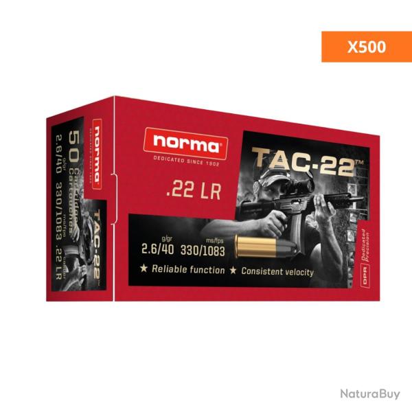 BOITE DE .22LR 2.6G 40GR TAC-22 X500 - NORMA