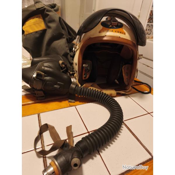 Casque de pilote USAF P4, avec sac de transport,masque � oxyg�ne et visi�re de rechange.