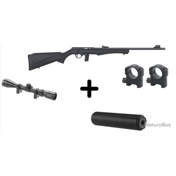 PACK SILENCE ROSSI CALIBRE 17 HMR + LUNETTE 3-9x40 + SILENCIEUX + 2 CHARGEURS 