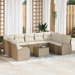 Ensemble de Canap&eacute;s avec coussin 10 pcs Beige Poly Rattan