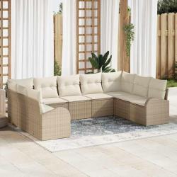 Ensemble de Canap&eacute;s avec coussin 9 pcs Beige Poly Rattan