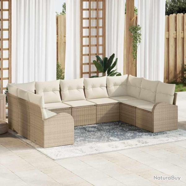 Ensemble de Canap�s avec coussin 9 pcs Beige Poly Rattan