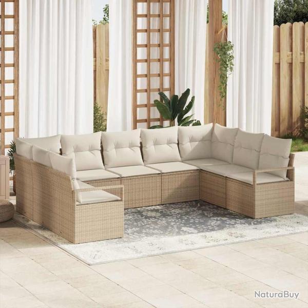 Ensemble de Canap�s avec coussin 9 pcs Beige polyrotin