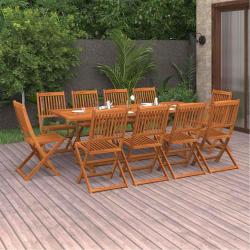Ensemble &agrave; manger, 11 pi&egrave;ces, en bois d'acacia, 220 &times; 90 &times; 75 cm, pour la salle &agrave; manger
