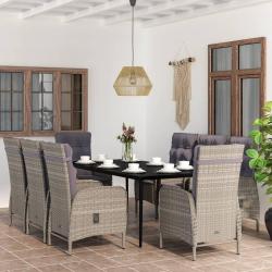 Ensemble &agrave; manger de et coussins 9 pcs Gris et noir