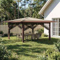 Gazebo avec 4 Parois 4 x 4 m Cr&egrave;me et marron