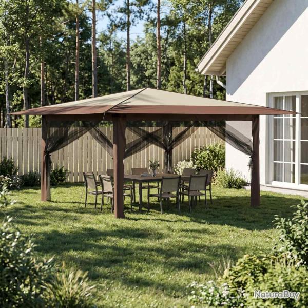 Gazebo avec 4 Parois 4 x 4 m Cr�me et marron