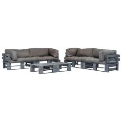 Salon palette de 6 pcs avec coussins gris bois