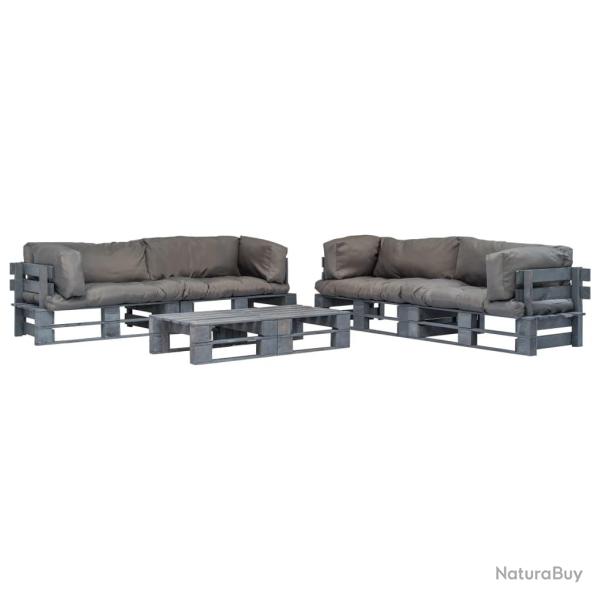 Salon palette de 6 pcs avec coussins gris bois