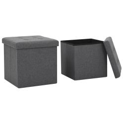 Tabourets de rangement pliables lot de 2 gris fonc&eacute; Faux lin