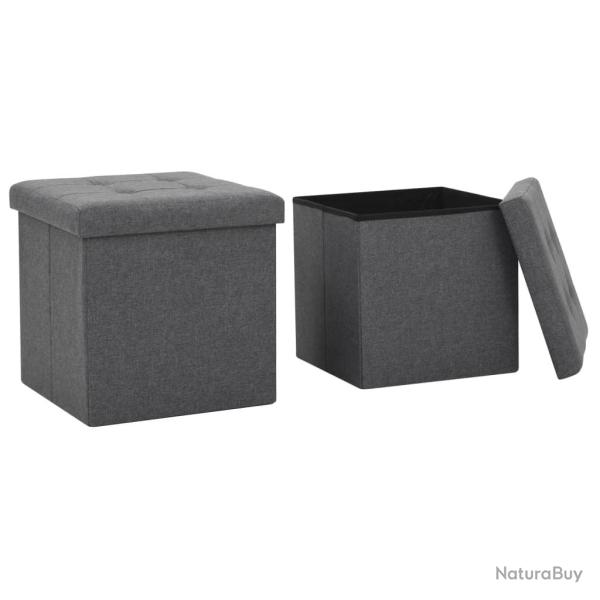 Tabourets de rangement pliables lot de 2 gris fonc� Faux lin