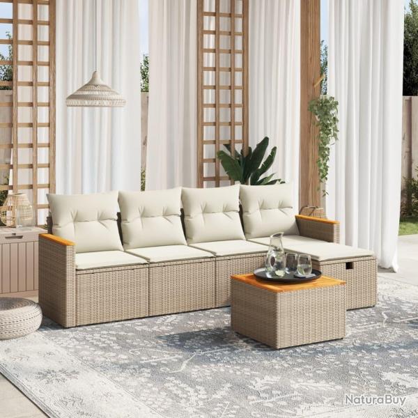 Salon de jardin avec coussins 6 pcs beige r�sine tress�e
