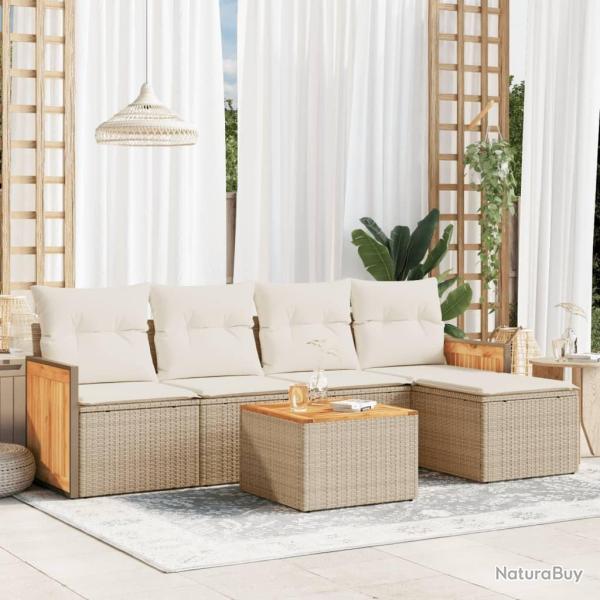 Salon de jardin avec coussins 6 pcs beige r�sine tress�e